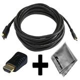 Samsung W200 Compatible 15ft HDMIÂ® to HDMIÂ® Mini Connector Cable Cord PLUS HDMIÂ® Male to HDMIÂ® Mini Female Adapter with Huetron Microfiber Cleaning Cloth