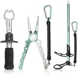 HAUSHOF 3PC Fishing Tool Kit Stainless Steel Fish Lip Gripper Aluminum Fishing Pliers with Sheath Fish Hook Remover with Safety Coiled Lanyard