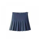 Women Girl Tennis Skirt Dark Blue High Waist Plaid Skater Flared Pleated Mini Dress M Midnight