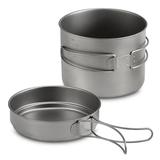 Carevas 1100ML / 1600ML Titanium Pot Pan Set Super Lightweight Camping Cookware Set Portable Cooking Tool with Folding Handle