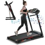 3.5HP Folding Treadmill with Incline 330lb Capacity APP Connected Treadmill Shock Absorption System Bluetooth Audio Speakers Pulse Monitor 12 Preset Programs Running Jogging Walking Machine