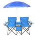 Portable Folding Picnic Double Recline Chair W/ Umbrella Table Cooler Beach Camping Chair Stadium Seat - Blue