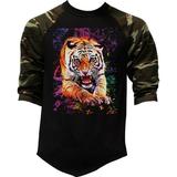 Men s Tiger Jungle Camo Raglan Baseball T-Shirt 2X-Large Camo