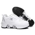 Kick Roller Shoes Skate，Walk Deformation Shoes ，Outdoor Running Shoes with Wheel for Adults Kids (White, EUR40)