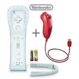 Official Nintendo Wii/Wii U Remote Plus Controller (White) and Nunchuk (Red) Combo Bundle Set (Bulk Packaging)