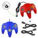 Lot Of 2 Classic Retro Wired Gamepad Controllers With 2 X 6FT Extension Cables For Nintendo 64 N64