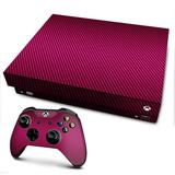 Skins Decal Vinyl Wrap for Xbox One X Console - decal stickers skins cover -Pink black carbon fiber look