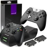 Fosmon Dual Controller Charger Compatible with Xbox One/One X/One S Elite Controllers (Two Slot) High Speed Docking Charging Station Kit with 2 Rechargeable Battery Packs - Black