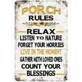 Dye-namic Art Porch Rules Sunflower Metal Sign - Decorative Aluminum Business Sign With Glossy Finish - UV Resistant Metal Sign - Pre-Drilled Holes For Easy Mounting - Made In USA, 8â€�x12â€� Sign