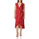 Max Studio Women's Printed Ruffle Wrap Midi Dress, Red/Blush, X-Large
