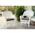 Jeco Wicker Chair in White with Tan Cushion (Set of 2)