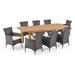 GDF Studio Kenerson Outdoor Wicker and Acacia Wood 9 Piece Dining Set with Cushion Teak Multibrown and Beige