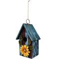 Attraction Design Rustic Decorative Bird House for Outside Outdoor Hanging Wood Hand-Painted Bird House with Sunflower Decor Wooden Hanging Garden Birdhouse Porch Yard Decor 9.37 X 6.38 X 4.25 (Blue)