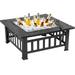 Fire Pit Bowl SEGMART 32 Outdoor Square Metal Fire Pit with Grill Net Wood Burning BBQ Grill Fire Pit with Cover Backyard Patio Garden Bonfire Pit for Camping Outdoor Heating Picnic LL589