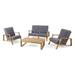 GDF Studio Youssef Outdoor Acacia Wood 4 Seater Chat Set with Cushions Teak and Dark Gray