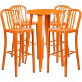 Flash Furniture Richard Commercial Grade 24 Round Orange Metal Indoor-Outdoor Bar Table Set with 4 Vertical Slat Back Stools