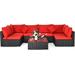 Patiojoy 7-Piece Patio PE Rattan Sectional Sofa Furniture Set Wicker Sofa Conversation Set Red