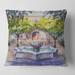 Designart 'Small Fountain Picture With Trees In The Village' Country Printed Throw Pillow