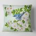 Designart 'Little Blue Bird Sitting On A Branch of White Rose' Traditional Printed Throw Pillow