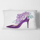 Designart 'Dark Purple Stiletto Shoe With Pink VIolet Roses' Traditional Printed Throw Pillow