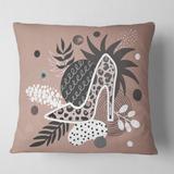 Designart 'Leopard High-Heeled Shoes Tropical Leaves' Modern Printed Throw Pillow