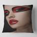 Designart 'Red Lips Black Makeup On The Eyes of Mask Women' Modern Printed Throw Pillow