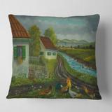 Designart 'Three Chickens & A Cock In A Meadow With Flowers' Farmhouse Printed Throw Pillow