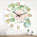 Designart 'Pink Roses Flowers and Eucalyptus Leaves Bouquet' Traditional wall clock