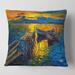 Designart 'Boat During Evening Glow At The Lake II' Nautical & Coastal Printed Throw Pillow