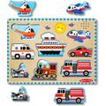 Melissa & Doug Vehicles Sound Puzzle - Wooden Peg Puzzle With Sound Effects (8 pcs)