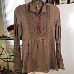 Free People Tops | Free Pople Womans Long Sleeve 1/2 Button Up Blouse | Color: Red | Size: S