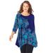 Plus Size Women's Printed Handkerchief-Hem Tunic by Roaman's in Navy Romantic Paisley (Size 14/16)