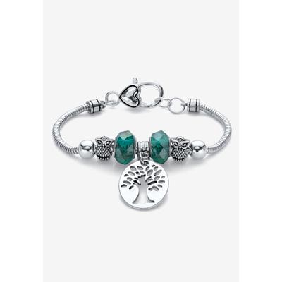 Women's Silvertone Antiqued Bali Style Tree of Life and Owl Charm Bracelet 7.5