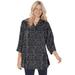 Plus Size Women's Three-Quarter Sleeve Tab-Front Tunic by Woman Within in Black Short Strokes (Size 5X)