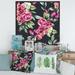 East Urban Home Red Vintage Roses & Berries On Black - Floater Frame Print on Canvas in Black/Pink | 16 H x 16 W x 1 D in | Wayfair