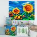 East Urban Home Two Sunflowers Under a Bright Blue Sky - Painting on Canvas Metal in Yellow | 24 H x 32 W x 1 D in | Wayfair