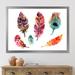 East Urban Home Colorful Boho Feather Set II - Picture Frame Painting on Canvas Metal in Blue/Green/Pink | 16 H x 32 W x 1 D in | Wayfair