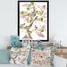 East Urban Home Tree w/ Colorful Birds on Flowering Branches - Picture Frame Graphic Art on Canvas Canvas, in Brown/Green/Indigo | Wayfair