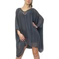 Mimosa Ladies Made in Italy Silk Chiffon Batwing Blouse Tunic Spagetti Top Trousers One Size with Gift Bag (Tunic Blouse - Dark Grey, One Size)