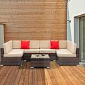 UBesGoo 7PC Furniture Sectional PE Rattan Wicker Patio Rattan Sofa Set Brown Outdoor Wicker Sofa Set with Table and Chairs