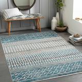 Pinamopoan 5'3" x 7' Washable Moroccan Black/Blue/Gray/Ink Blue/Light Beige/Light Gray/Teal/Peach Washable Area Rug - Hauteloom