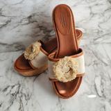 Coach Shoes | Coach Jazmin Cork Wedge Sandal Size 7.5 | Color: Brown/Cream | Size: 7.5