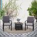 3-piece Patio Bistro Set, 2 Rattan Chairs with Cushions and 1 Metal Table with Umbrella Hole