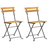 vidaXL Folding Patio Chairs 2 pcs Steel and Solid Acacia Wood