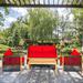 Gymax 4PCS Acacia Wood Outdoor Patio Furniture Conversation Set W/ Red - See Details