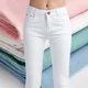 Jean crayon en denim blanc pour femme pantalon de printemps élastique taille haute slim 600