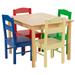 Costway Kids 5 Piece Table Chair Set Pine Wood Multicolor Children