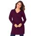 Plus Size Women's Long-Sleeve V-Neck Ultimate Tunic by Roaman's in Dark Berry (Size 5X) Long Shirt