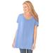 Plus Size Women's Perfect Short-Sleeve Shirred U-Neck Tunic by Woman Within in French Blue (Size M)