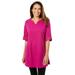 Plus Size Women's Perfect Roll-Tab-Sleeve Notch-Neck Tunic by Woman Within in Raspberry (Size L)